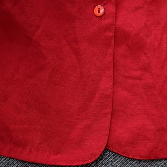 Vintage Red Embroidered Short Sleeve Button Down Blouse - Picture 6 of 16